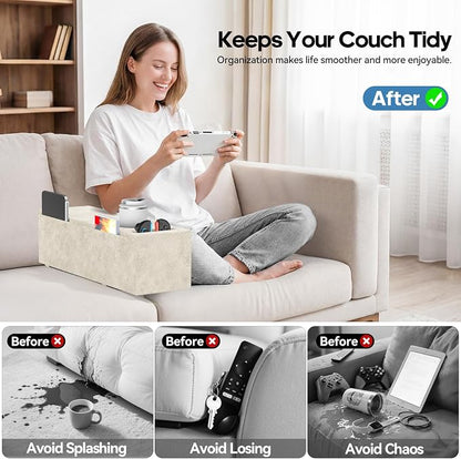 Sofa Armrest Couch Caddy with Cup Holder, Removable Couch Armrest Table Pillow - Image 5