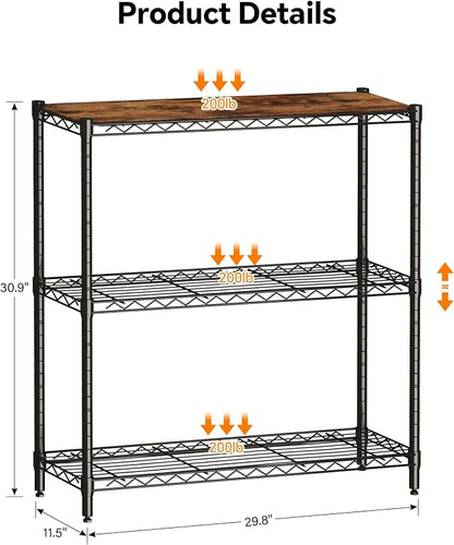 Homeiju 3-Tier Storage Rack, 29.8" Wide Heavy Duty Metal Shelving Unit - Image 3