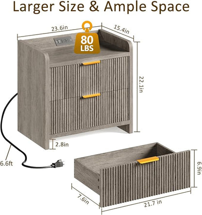 Fluted Nightstand Set of 2, 23.6" Modern Night Stand - Image 3