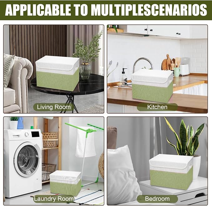 Large 22 Quart Linen Fabric Foldable Storage Bin Cube Organizer Basket - Image 7