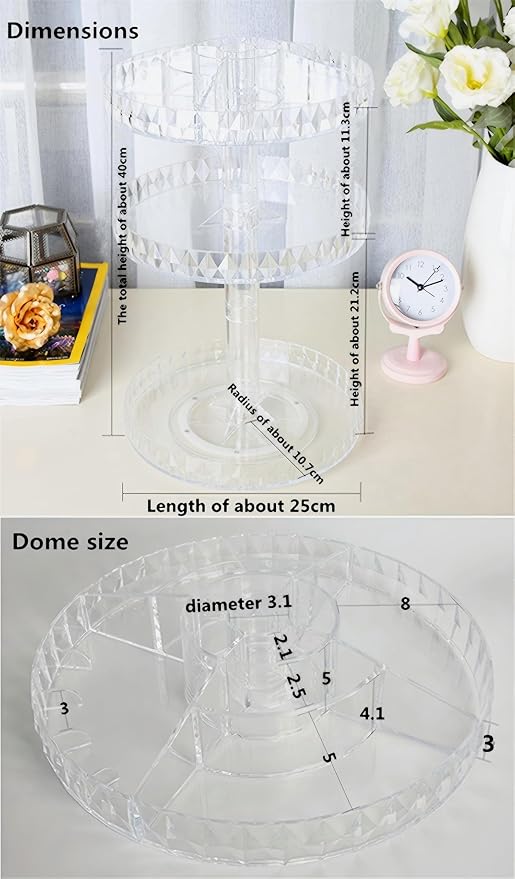 Diamond Pattern Three Layers Perfume Organizer, 360 Rotating Diamond Cosmetic - Image 7