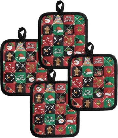 4 PCS Christmas Cartoon Snowman Gingerbread Man Green Red Checkered Hot Pot - Image 4
