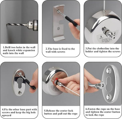 Retractable Clothesline, Stainless Steel Clothing Line Dryer Wall Mounted - Image 5