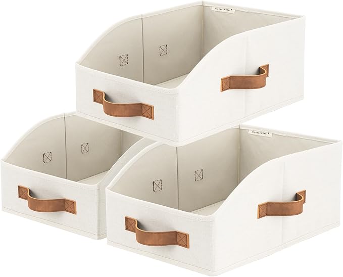 StorageWorks Closet Baskets for Organizing, Trapezoid Storage Bins, Linen by StorageWorks