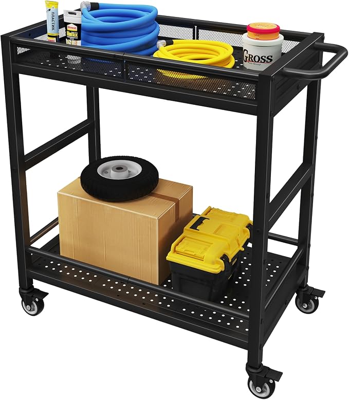 300LBS Heavy Duty Service Utility Cart on Wheels, Metal Rolling Utility Cart by Cidaziya