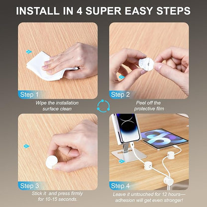 6pcs Magnetic Cord Organizer, 360° Swiveling Adhesive Cable Clips - Image 4