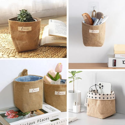 3 PCS Mini Hanging Storage Bag Cotton Linen Small Storage Basket Wall Hanging - Image 5