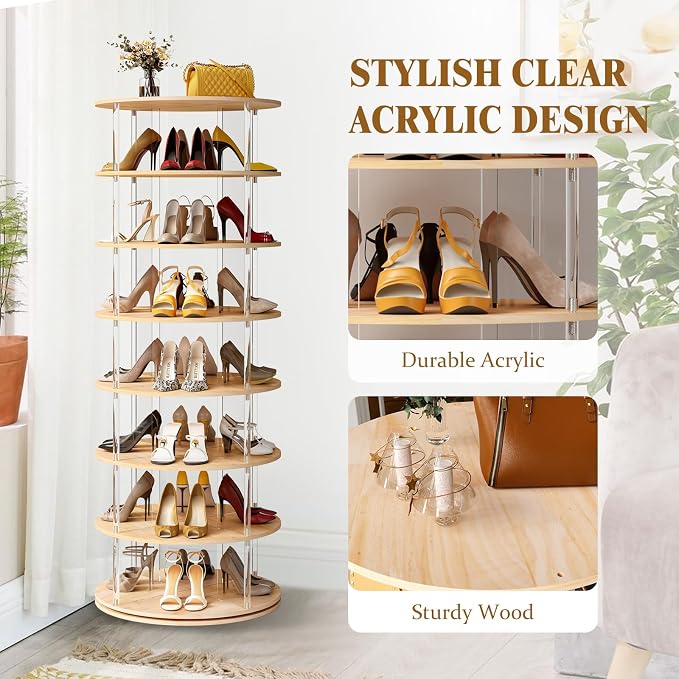 TAKEKIT 7-Tier Rotating Shoe Rack, 360 Degree Spinning Shoe Rack Tower - Image 3