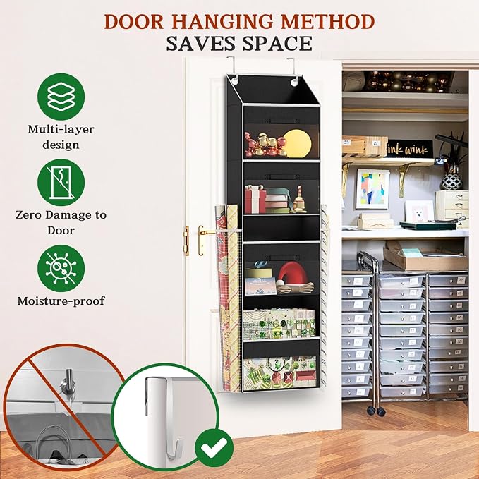 Black Over Door Wrapping Paper Organizer Storage - Image 3