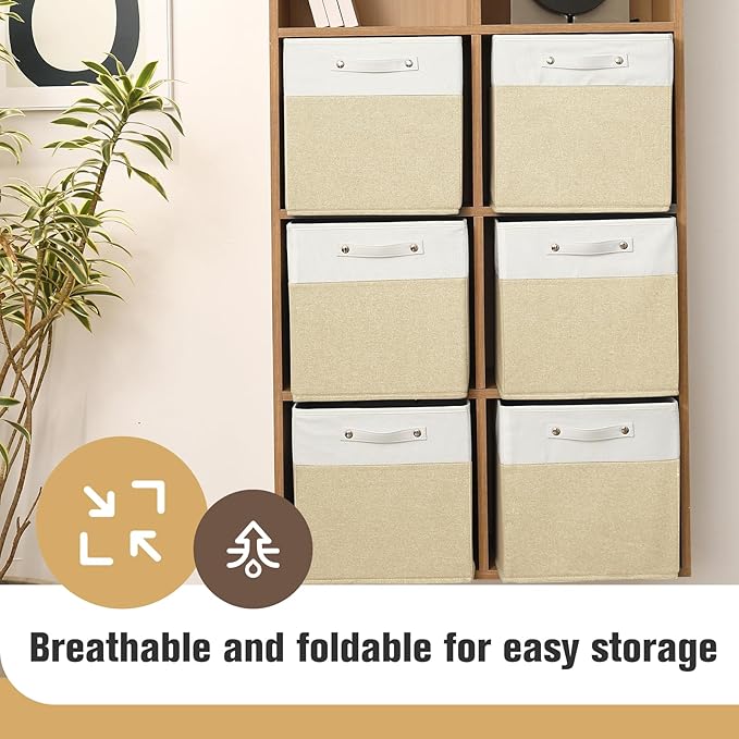 FinishingBo 13x13x13 Storage Cube Bins 4 Pack, Cube Shelf Baskets | Foldable - Image 2