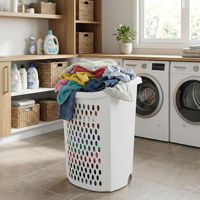 Wheeled Plastic Laundry Hamper, Ultra Wheeled Design Clothes Laundry Basket - Image 7