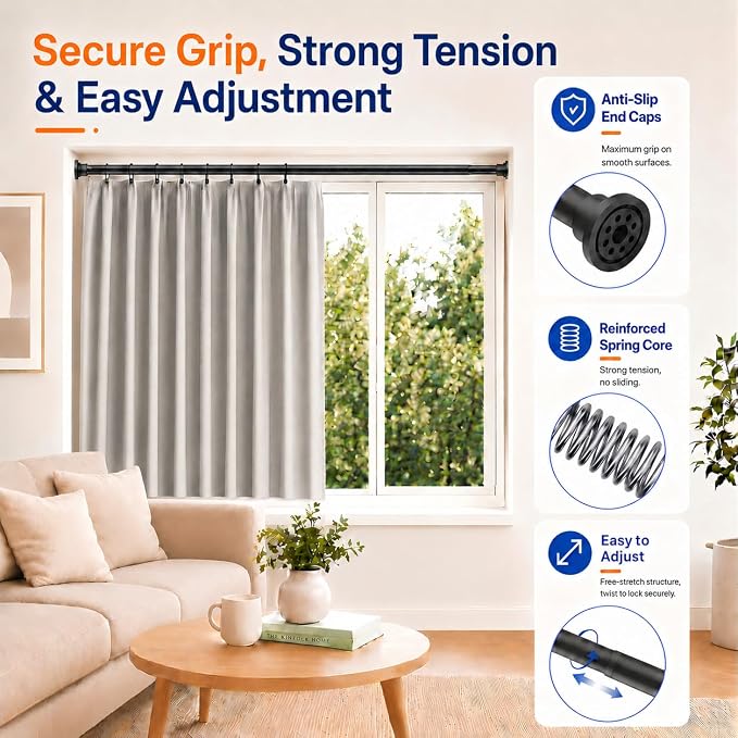 ALLZONE Heavy Duty Tension Shower Curtain Rod 42-83 Inches - Image 2