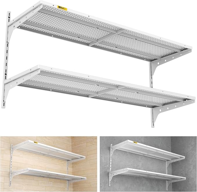 2 Tier 1.3x4ft Garage Shelving Wall Mounted, 15.6x48inch per Shelf Height by Unknown