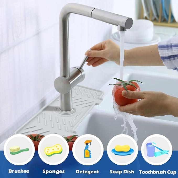Meiliweser Silicone Faucet Mat for Kitchen Sink – Gen 3 10° Slope Splash Guard - Image 3