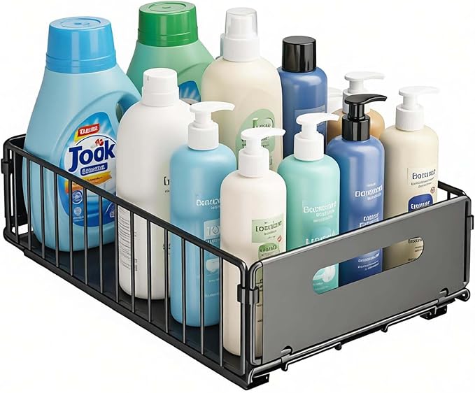 Slide-Out Storage Organizer 9.6"x14.8"x4" Matte Black Rustproof Carbon Steel - Image 7