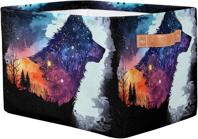 Pardick colorful galaxy animal wolf Basket Storage Bins Large Fabric Toys - Image 2