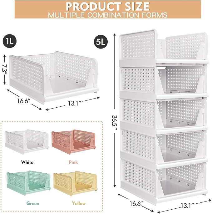 8 Pack Stackable Closet Storage Basket - Image 3