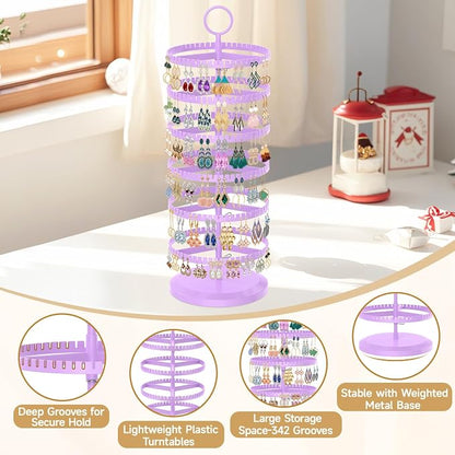 MODOWEY Rotating Earring Holder Organizer Adjustable Display, 6 Tier Purple | - Image 3