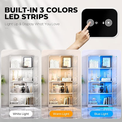 Display Cabinet with Glass Doors, 4-Tier Curio Cabinet with 3 Color Lights - Image 6