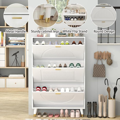 White Shoe Storage Cabinet: 32" Ultra Thin Small Shoe Cabinet - Image 7