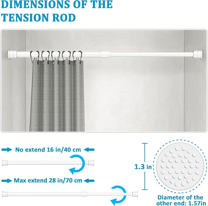 Small Tension Curtain Rods 16 to 28 Inches, Heavy Duty Short Shower Curtain Rod - Image 5