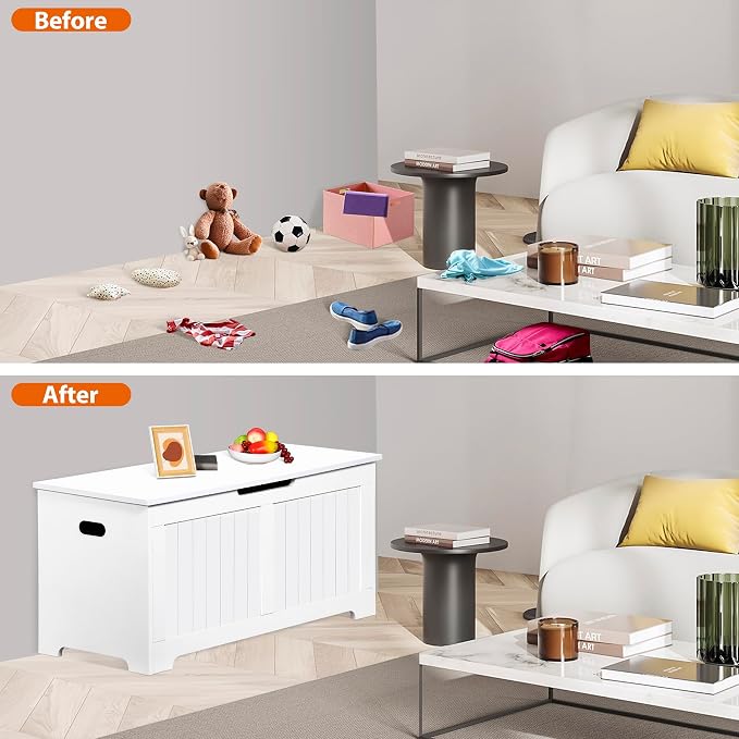 Wooden Storage Chest, 30/40 Inch Storage Trunk w/2 Safety Hinges, Storage Bench - Image 6