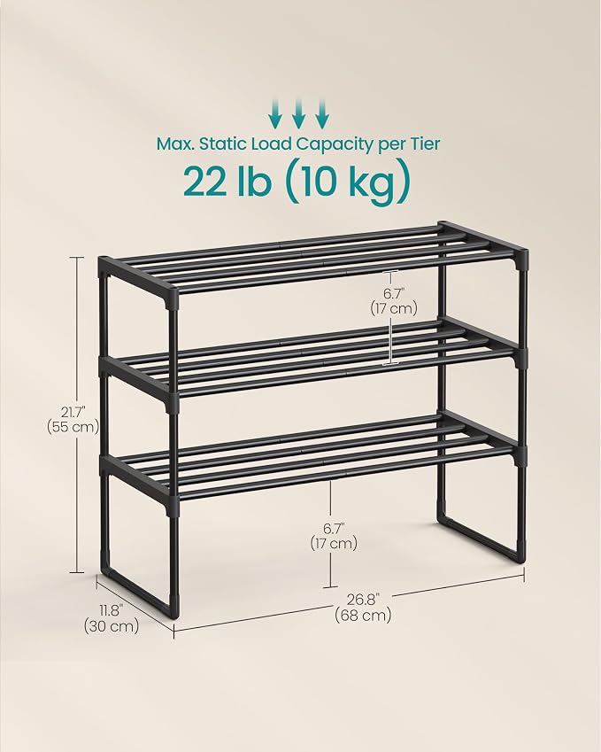 SONGMICS Shoe Rack, 3-Tier Shoe Organizer, Metal Storage Shelf, Upright or - Image 3