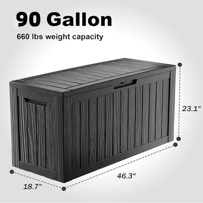 90 Gallon Waterproof Resin Deck Box, UV Resistant Outdoor Storage - Image 2