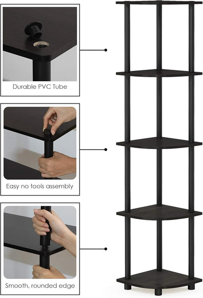 Furinno TURN-N-TUBE Corner Shelf Set of 2, 5-Tier Corner Bookshelf, Open - Image 6