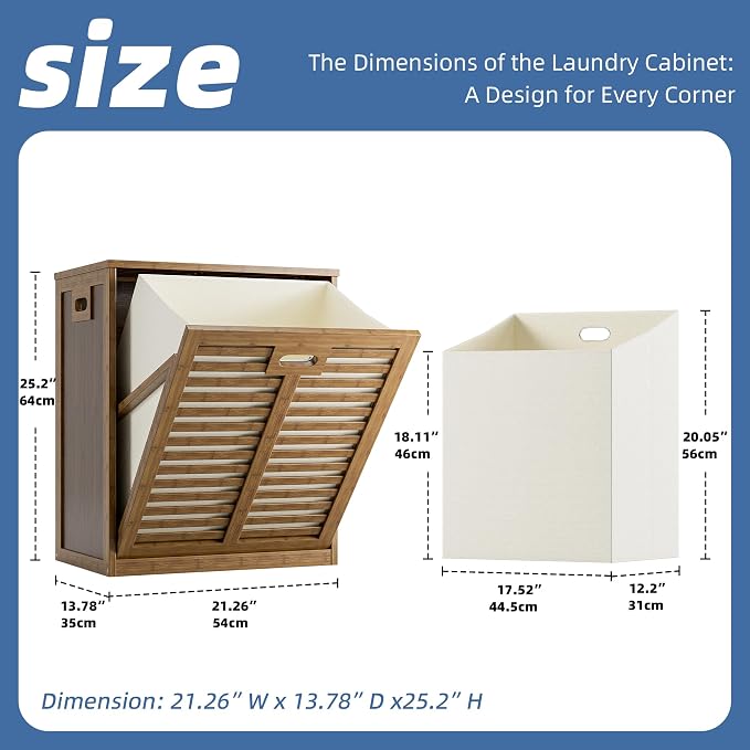 HITNET Bamboo Tilt Out Laundry Hamper, Bathroom Storage Cabinet - Image 3