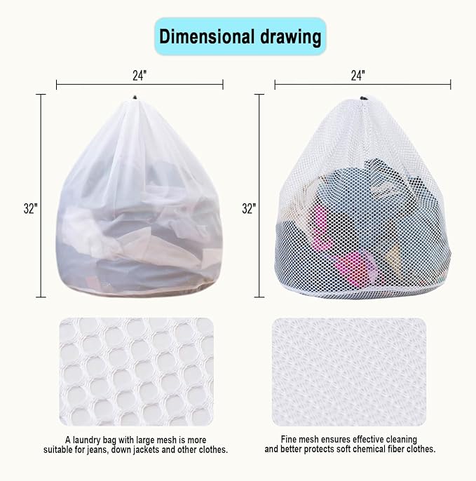 Mesh Laundry Bags with Adjustable Single Shoulder Straps 24" x 32" Sturdy Nylon - Image 2