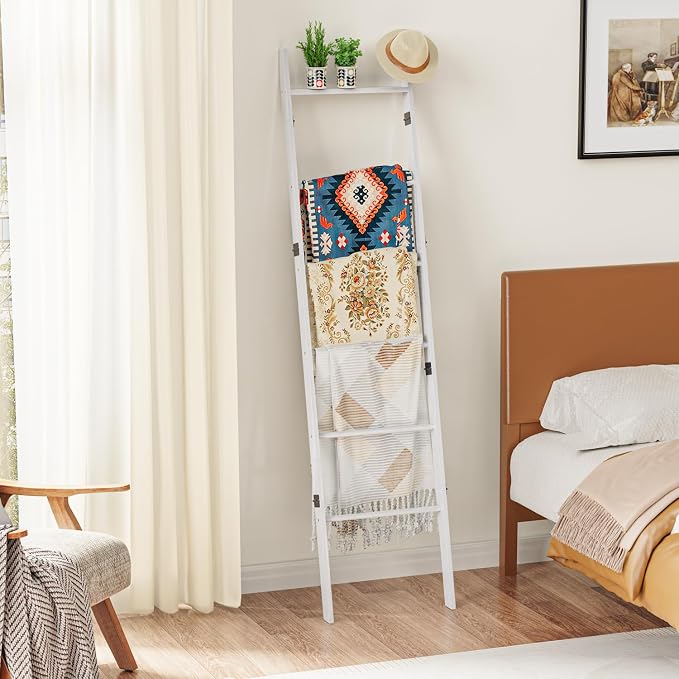 BAMBANG 6-Tier Blanket Ladder for Living Room, Blanket Quilt Ladder Rack Rustic - Image 6