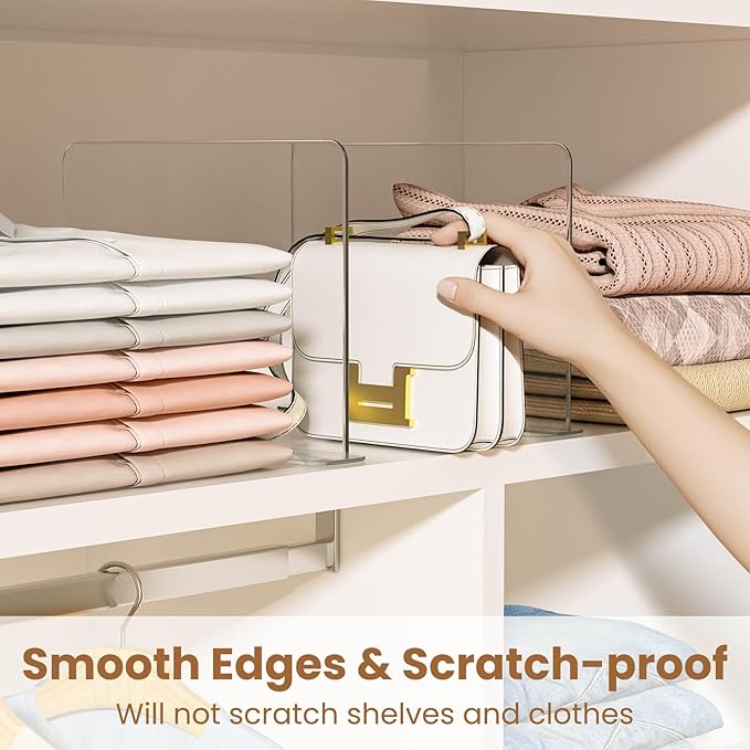 Purse Organizer for Closet Shelf Dividers: 4 Pack Acrylic Clear Vertical - Image 3