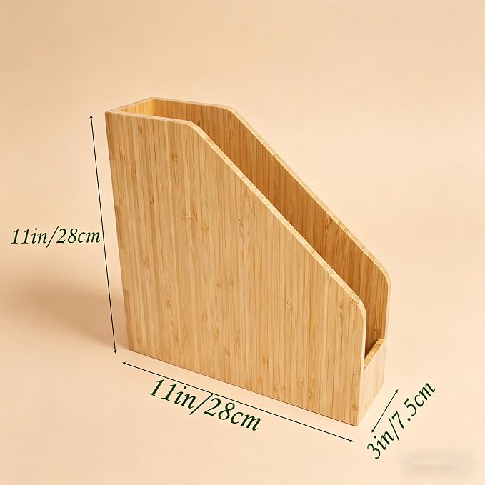 2 Pack Bamboo Magazine Holder Wood Magazine File Holder | Frames Document - Image 3