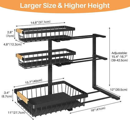 PXRACK Under Sink Organizer, 3-Tier 2-Pack Adjustable Height Pull Out Under - Image 7