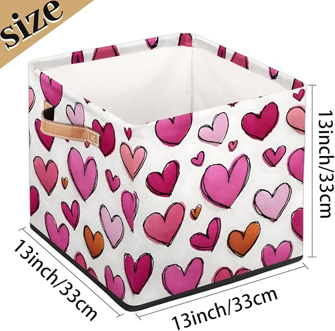 TropicalLife 13x13x13 Inch Large Fabric Storage Cube Love Hearts Foldable - Image 4
