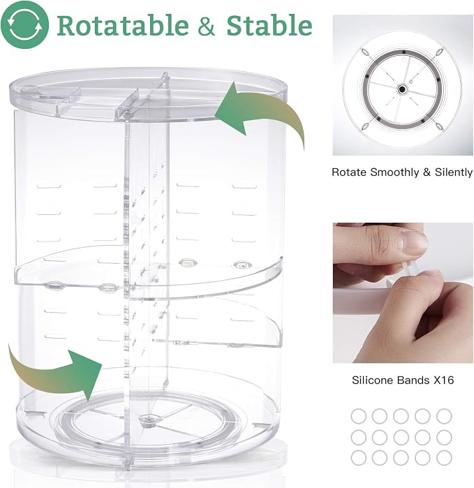 360 Rotating Makeup Organizer, DIY Adjustable Spinning Holder, Foldable - Image 4