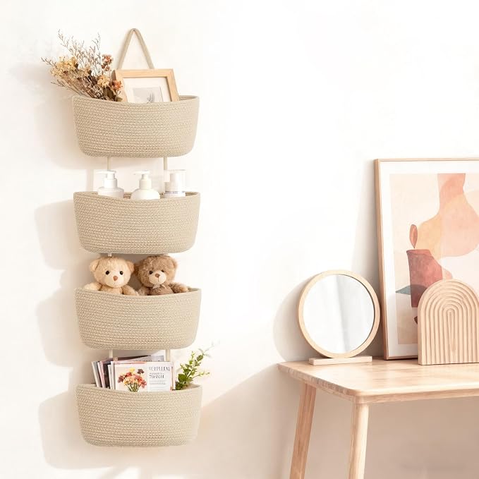 Dahey Over The Door Hanging Basket Storage 4-Tier Woven Wall Basket, Jute | - Image 5