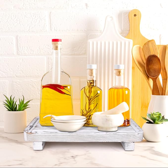 Bathroom Counter Tray Wood Pedestal Stand White Kitchen Countertop Trays - Image 3