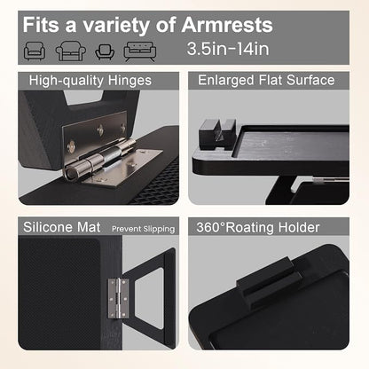 Couch Arm Tray with 360°Phone, Bamboo Folding Sofa Tray, Sofa Armrest Trays - Image 5