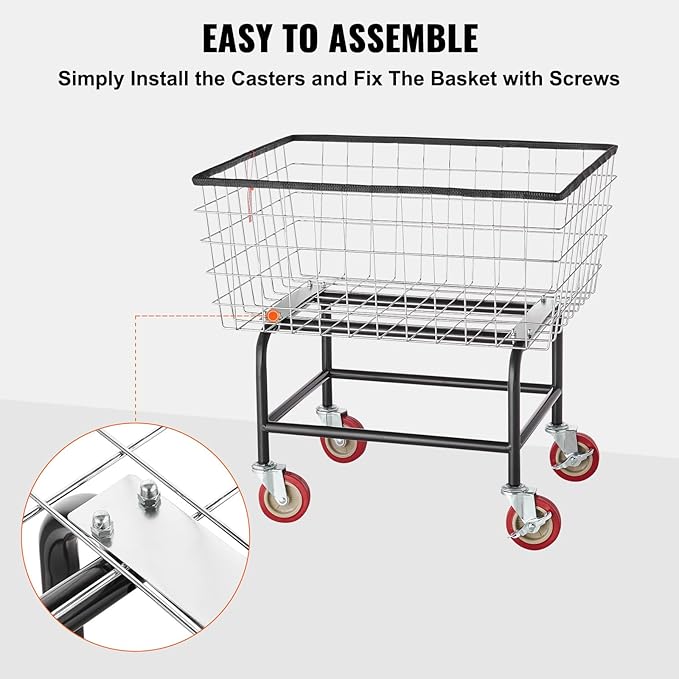 VEVOR Wire Laundry Cart, 2.8Bushel Wire Laundry Basket - Image 6