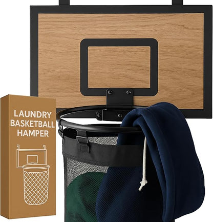 ActiveJoy – Basketball Laundry Hamper – Wooden Backboard & Mesh Hoop Laundry by Activejoybyblissbolt