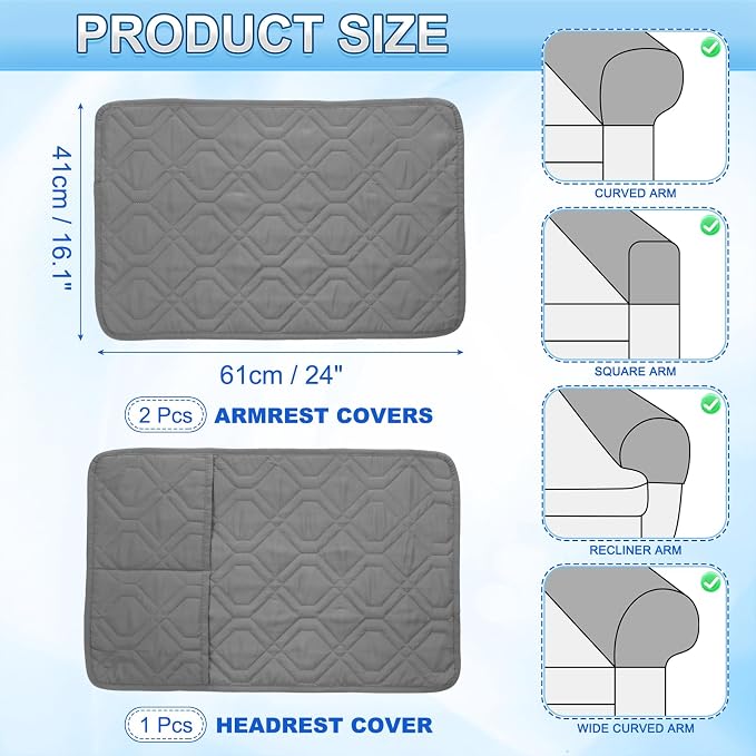 uxcell 3Pcs Sofa Armrest Covers, Armchair Covers - Image 2
