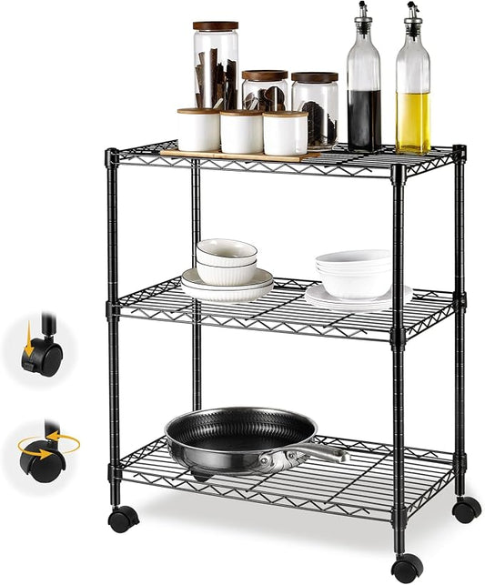 3-Tier Storage Shelves Steel Plant Stand Household Sturdy, Mesh Metal Storage by Unknown