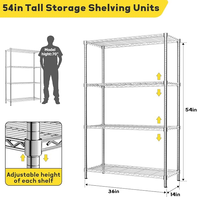 Storage Shelves Heavy Duty, 4-Tier Adjustable Metal Industrial Utility Shelf - Image 2