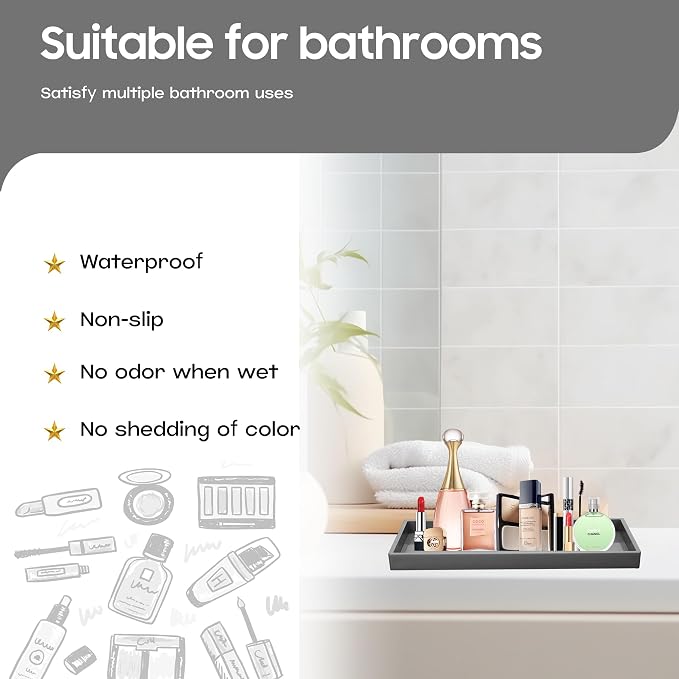Vanity and Bathroom Tray, 11.8" ABS Countertop Organizer, Waterproof Vanity Tray - Image 2