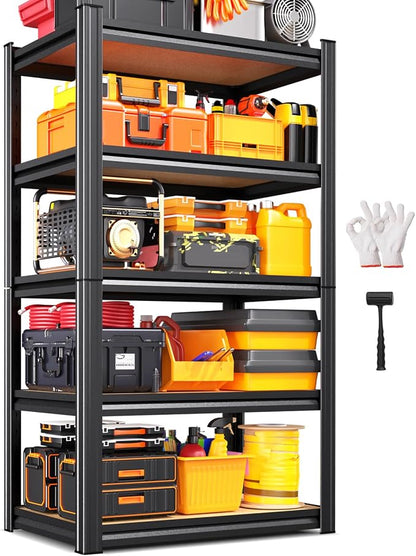 Storage Shelves, Adjustable Shelving Unit, 5T Wood Garage Shelving, Heavy Duty by KORVENA
