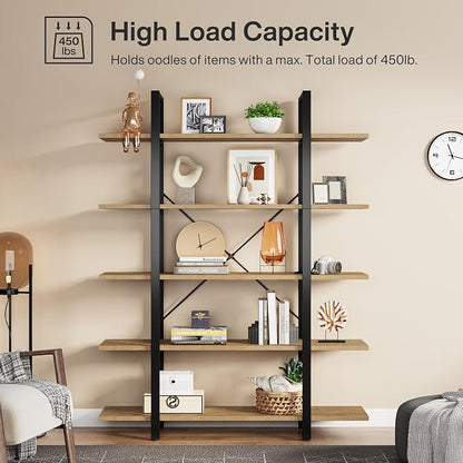 Tribesigns 5-Tier Bookshelf, Vintage Industrial Style Bookcase 72 H x 12 W x - Image 7