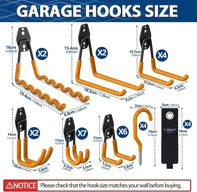 3-H Garage Wall Hooks 62 Pack, Heavy Duty Garage Hooks - Image 4