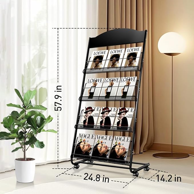 Floor-Standing Magazine Rack, 4-Layer Brochure Display Stand Tiered Design - Image 6
